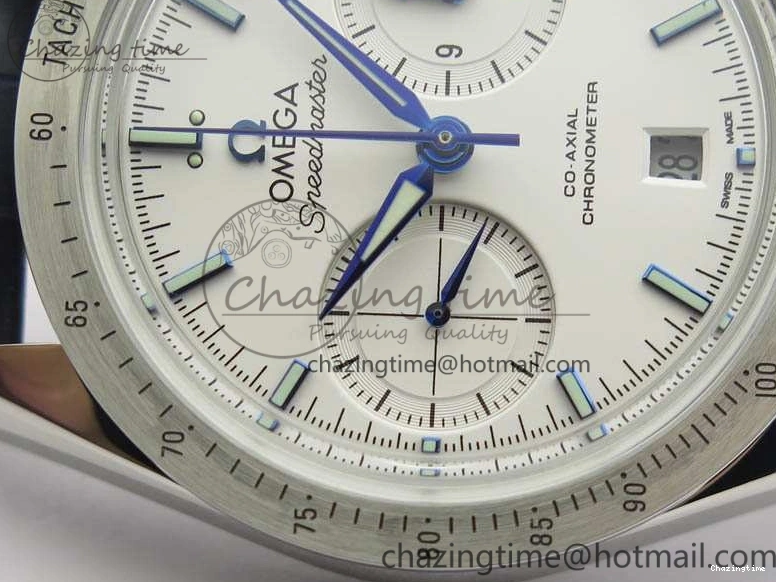 0808 Unique Speedmaster ’57 Co-Axial OMF 1:1 Best Edition White Dial Blue Markers A9300 (Free Leather Strap) 8132
